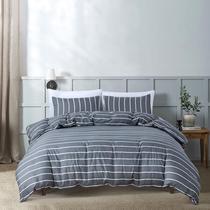 Conjunto de Roupa de Cama HSKIKWN Queen 3 Peças Listrado Cinza e Branco