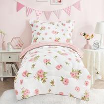 Conjunto de Roupa de Cama Infantil Cozyholy - 4 Peças, Estampa Floral Rosa para Meninas Conjunto de Roupa de Cama Infantil Cozyholy - 4 Peças, Estampa Floral Rosa para Meninas