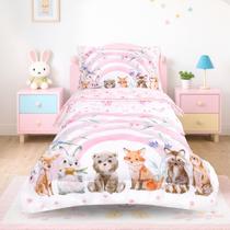Conjunto de roupa de cama infantil Hooyax Rainbow para meninas de 4 peças