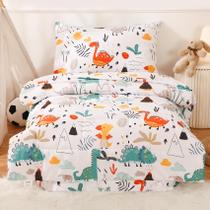 Conjunto de roupa de cama infantil JSD Dinosaur, 4 peças, lavável à máquina