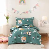 Conjunto de roupa de cama infantil JSD Green Forest Animals 107x145 cm
