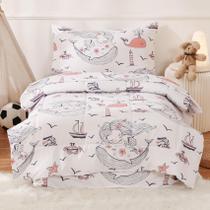 Conjunto de roupa de cama infantil JSD Mermaid de 4 peças com tema oceânico