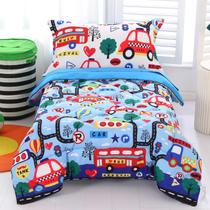 Conjunto de Roupa de Cama Infantil Wowelife Car - 4 Peças - Azul