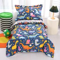 Conjunto de roupa de cama infantil Wowelife Dinosaur Grey para meninos, 4 peças Conjunto de roupa de cama infantil Wowelife Dinosaur Grey para meninos, 4 peças
