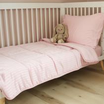 Conjunto de Roupa de Cama Infantil ZPECC 4 Peças - Meninas - Listrado Rosa