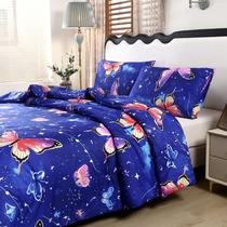 Conjunto de roupa de cama MAG Butterfly, tamanho completo, microfibra azul, 3 unidades