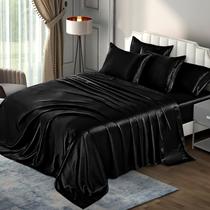 Conjunto de roupa de cama P Pothuiny Satin Sheets King Size (6 peças, pretos)