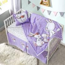 Conjunto de Roupa de Cama para Berço Little Grape Land - Coelho Roxo - 4 Peças