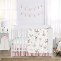 Conjunto de Roupa de Cama para Berço Sweet Jojo Designs - Blush Pink Woodland - 4 Peças