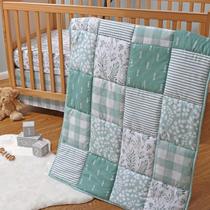 Conjunto de Roupa de Cama para Berço The Peanutshell - Estampa Floral Verde Sage - 3 Peças