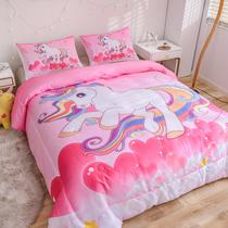 Conjunto de roupa de cama PHANTASIM Unicorn Twin para meninas Pink Rainbow