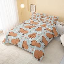 Conjunto de roupa de cama QOOMO Cartoon Cute Capybara em tamanho real com 1 edredom