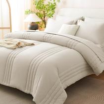 Conjunto de roupa de cama Queen CozyLux, 7 peças, bege, macio para todas as estações