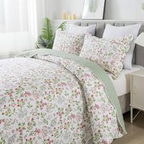 Conjunto de roupa de cama Queen Quilt HoneiLife 230 x 244 cm, floral, 3 peças