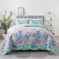 Conjunto de roupa de cama Queen Quilt HoneiLife Floral Microfiber 229x244cm Conjunto de roupa de cama Queen Quilt HoneiLife Floral Microfiber 229x244cm