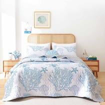 Conjunto de roupa de cama Quilt Queen Size Coastal Blue Weigelia +Pillow