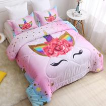 Conjunto de roupa de cama SIRDO Unicorn Queen Size para meninas com edredom