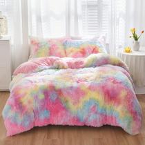Conjunto de roupa de cama SUCESES Faux Fur Fluffy Rainbow Cover Twin - SUCSES