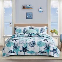 Conjunto de roupa de cama Tritard King 269x244cm Nautical Reversível