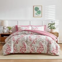 Conjunto de roupa de cama UOZZI BEDDING, edredom floral rosa, 7 peças