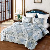 Conjunto de Roupa de Cama VIVILINEN - Edredom Floral Azul Patchwork (Queen/King)