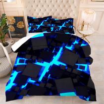 Conjunto de roupa de cama VTKON 3D Cube Boys Geometric Game Black Blue Full Conjunto de roupa de cama VTKON 3D Cube Boys Geometric Game Black Blue Full