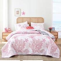 Conjunto de roupa de cama Weigelia King Pink Nautical Coastal Quilt Set