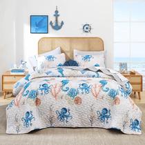 Conjunto de roupa de cama Weigelia Twin Coastal Quilt Ocean Blue
