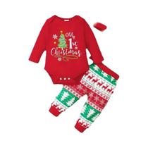 Conjunto De Roupa De Natal Para Bebê Menino, Manga Comprida, Calças, Chapéu, 3 Peças, 1-18 Meses,
