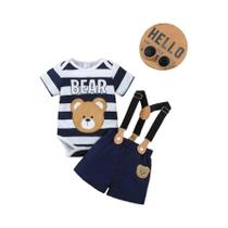 Conjunto De Roupa De Primavera E Verão Para Bebês Meninos, Macacão Listrado Com Estampa De Urso De Conjunto De Roupa De Primavera E Verão Para Bebês Meninos, Macacão Listrado Com Estampa De Urso De