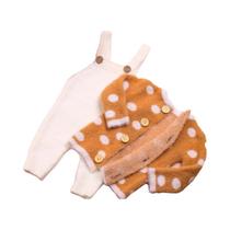 Conjunto De Roupa De Tricô Para Bebê Recém-Nascido: Calças Com Suspensórios, Blusa E Chapéu De