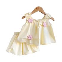 Conjunto De Roupa De Verão 3D Floral Para Meninas, Top Sem Mangas E Shorts 2 Peças, Design De Botão