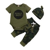 Conjunto de Roupa de Verão para Bebê Recém-Nascido - Macacão e Calças Camufladas Conjunto de Roupa de Verão para Bebê Recém-Nascido - Macacão e Calças Camufladas