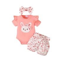 Conjunto De Roupa De Verão Para Bebês Meninas De 0 a 18 Meses, Body Com Manga Franzida, Shorts Conjunto De Roupa De Verão Para Bebês Meninas De 0 a 18 Meses, Body Com Manga Franzida, Shorts