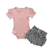 Conjunto de Roupa de Verão para Bebês Recém-Nascidos - Top e Calça com Babado