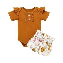 Conjunto de Roupa de Verão para Bebês Recém-Nascidos - Top e Calça com Babado