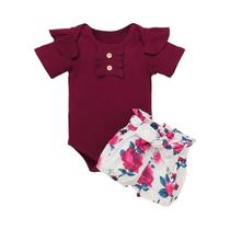 Conjunto de Roupa de Verão para Bebês Recém-Nascidos - Top e Calça com Babado