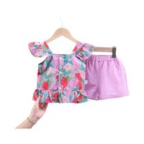 Conjunto De Roupa De Verão Para Meninas Bebê Com Estampa Floral E Renda Sem Mangas Com Shorts