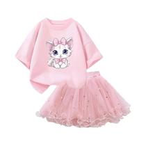 Conjunto De Roupa De Verão Para Meninas, Camiseta Com Estampa De Gato E Saia Tutu, Roupas De