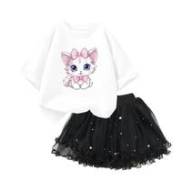 Conjunto De Roupa De Verão Para Meninas, Camiseta Com Estampa De Gato E Saia Tutu, Roupas De