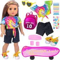 Conjunto de roupa e acessórios p/ boneca 18in c/ skate, mochila e sapatos - Ideal p/ garotas 18