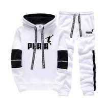 Conjunto De Roupa Esportiva Masculina Casual Com Estampa, Moletom Com Capuz, Calça Para Academia,