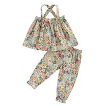 Conjunto De Roupa Floral De Verão Para Meninas, Sem Mangas, Camisola, Calças Com Elástico, Casual, 2