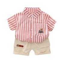 Conjunto De Roupa Infantil Masculina De Verão 2 Peças: Camiseta Listrada Com Desenho Animado E Conjunto De Roupa Infantil Masculina De Verão 2 Peças: Camiseta Listrada Com Desenho Animado E