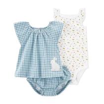 Conjunto de Roupa Infantil para Bebês Meninas (3 Peças) - Body, Shorts e Flor - 6 Meses