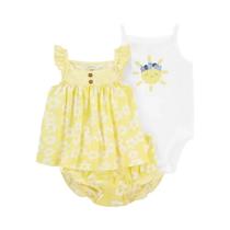 Conjunto de Roupa Infantil para Bebês Meninas (3 Peças) - Body, Shorts e Flor - 6 Meses