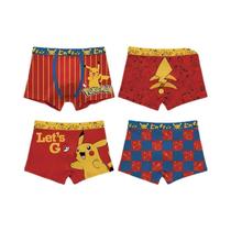 Conjunto De Roupa Íntima De Algodão Para Meninos Pikachu Com 4 Peças, Shorts De Desenho Animado Para