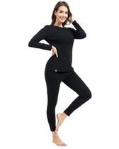 Conjunto de roupa íntima térmica QuietVirt para mulher de algodão M preta Conjunto de roupa íntima térmica QuietVirt para mulher de algodão M preta