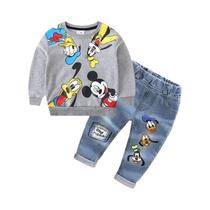 Conjunto De Roupa Mickey Mouse Para Meninos De 2 a 6 Anos, Moletom De Algodão E Calças Jeans, 2 Conjunto De Roupa Mickey Mouse Para Meninos De 2 a 6 Anos, Moletom De Algodão E Calças Jeans, 2