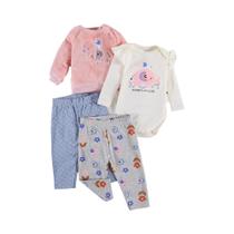 Conjunto De Roupa Para Bebê Menina Com Manga Longa 4 Peças, Macacão, Calças, 0-12 Meses, Outono